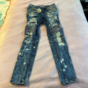 Embellish biker jeans distressed ripped bleach splatter size 30 punk streetwear